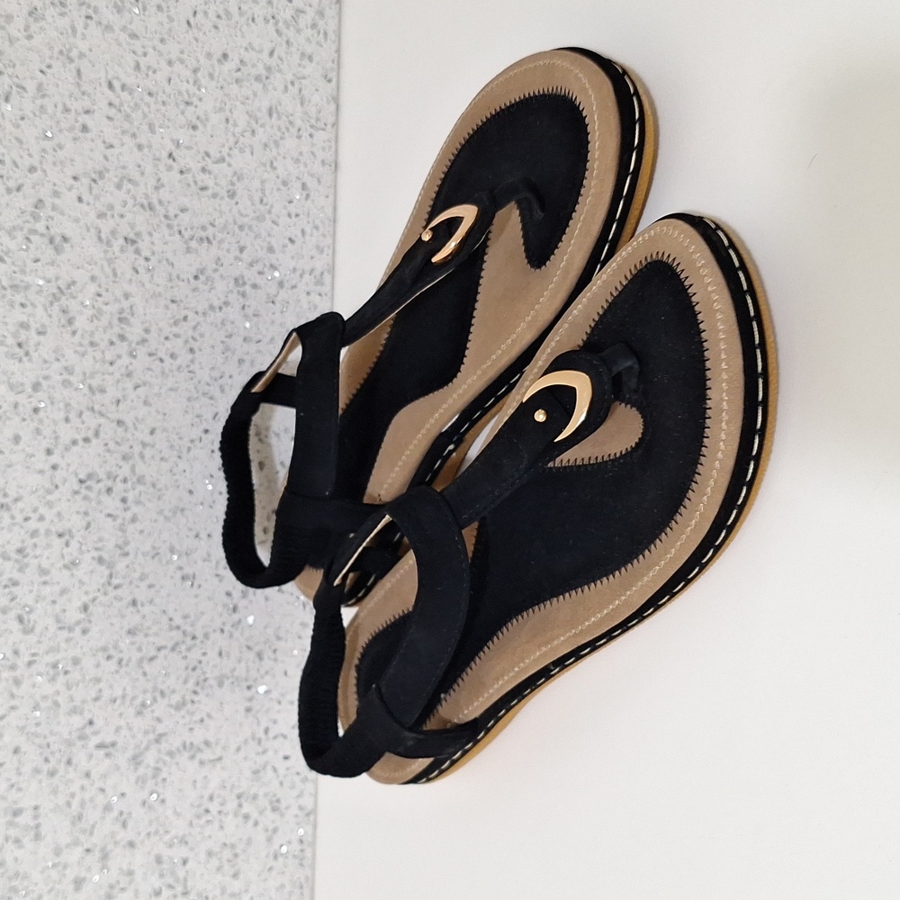 Socofy Black Suede Sandals w/ gold accent Size 40 Size 9.5